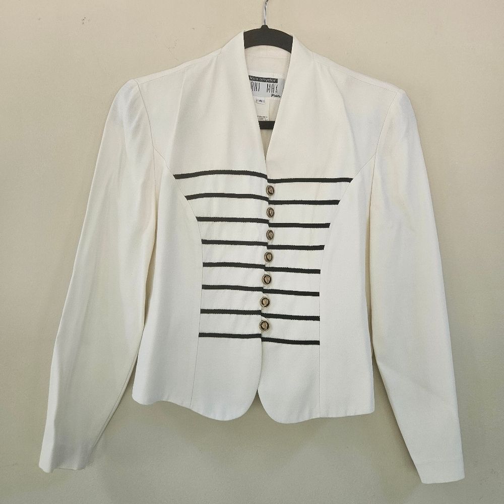lois snyder DANI MAX Ivory Blazer Jacket Women Petite 4 Fitted Military Inspired